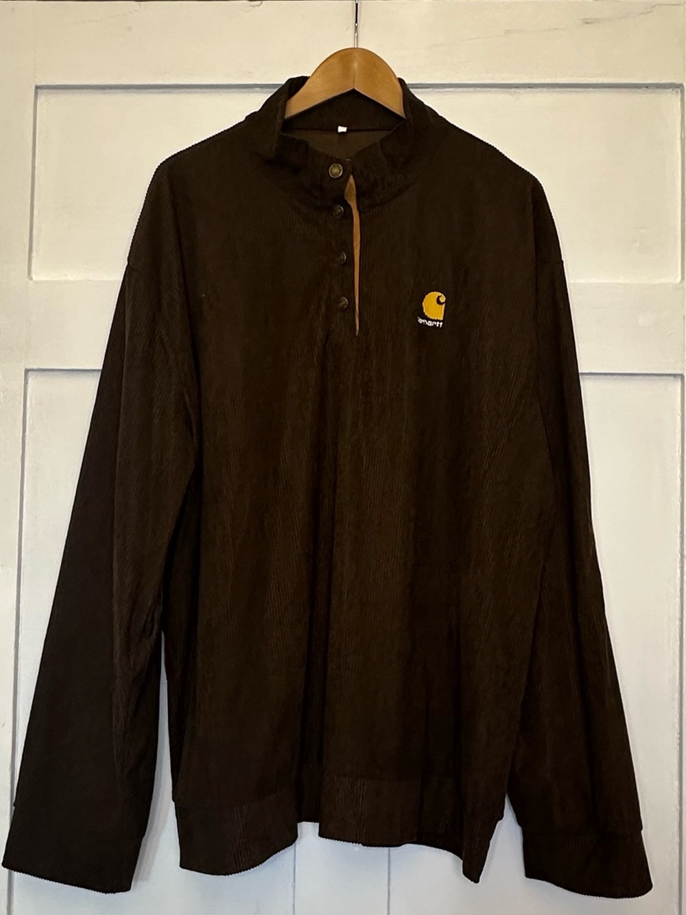 Carhartt Dark Brown Corduroy Pullover Shirt Jacket with Logo Men’s Sz 3XL EUC